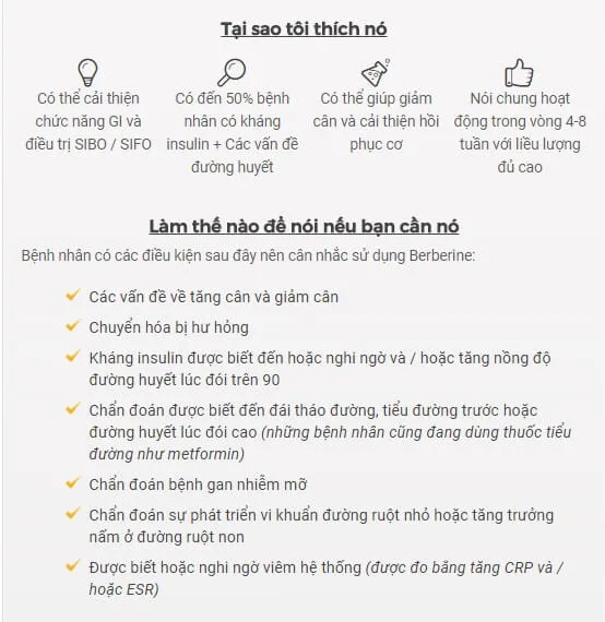 Các tác dụng và đối tượng dùng Berberin Các tác dụng và đối tượng dùng Berberin
